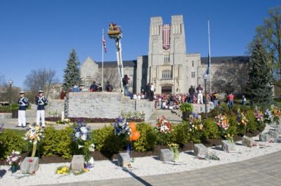 Participants of the 3.2 Mile Run in Remembrance in front of Burruss Hall